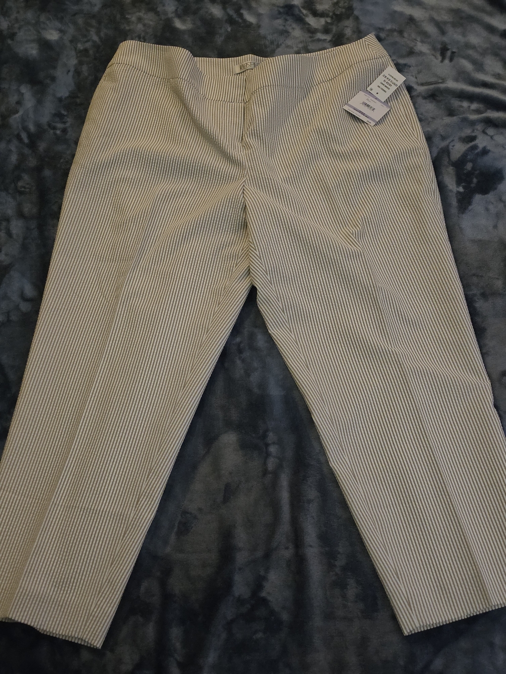 Women's Slim Fit Beige & White Striped Dress Pants